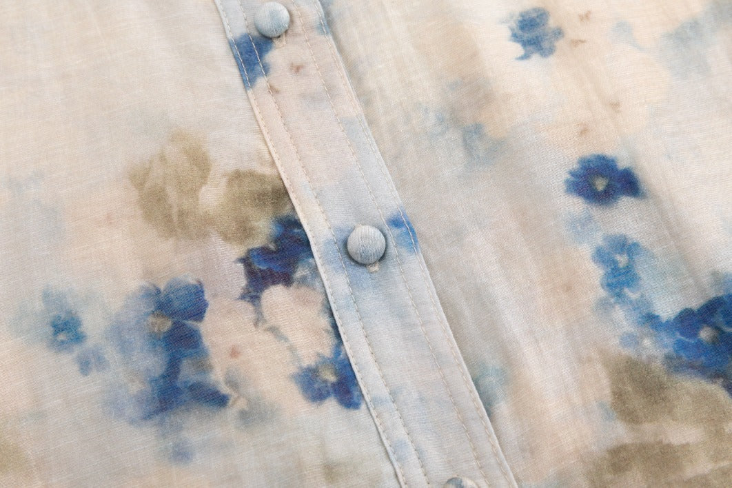 Cream Dress With Floral Print - Blue
