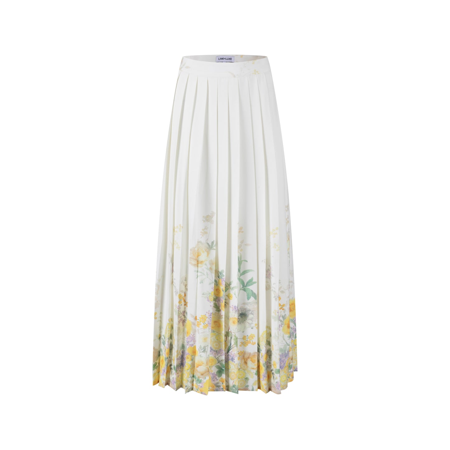 Ivory Pleated Floral Print Skirt - Yellow