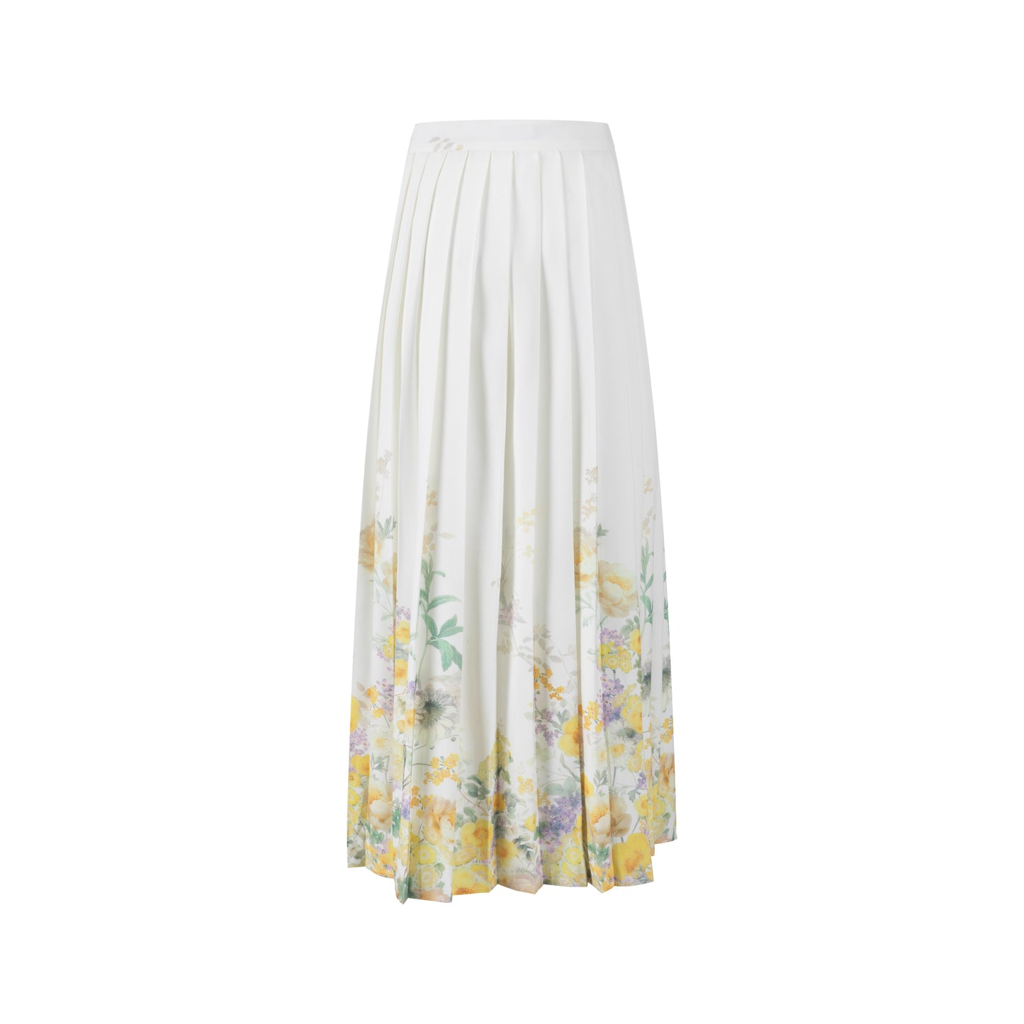 Ivory Pleated Floral Print Skirt - Yellow