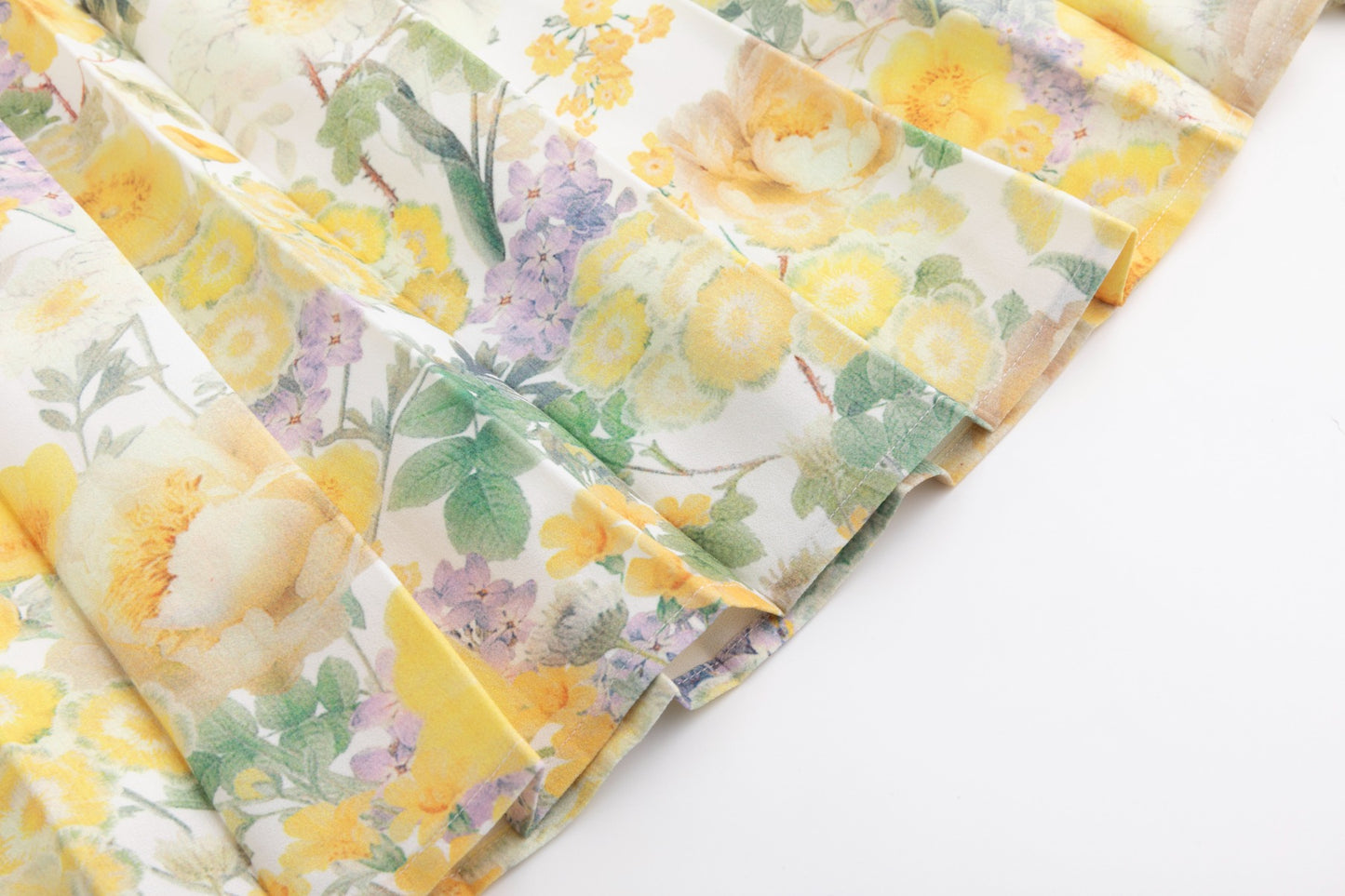 Ivory Pleated Floral Print Skirt - Yellow