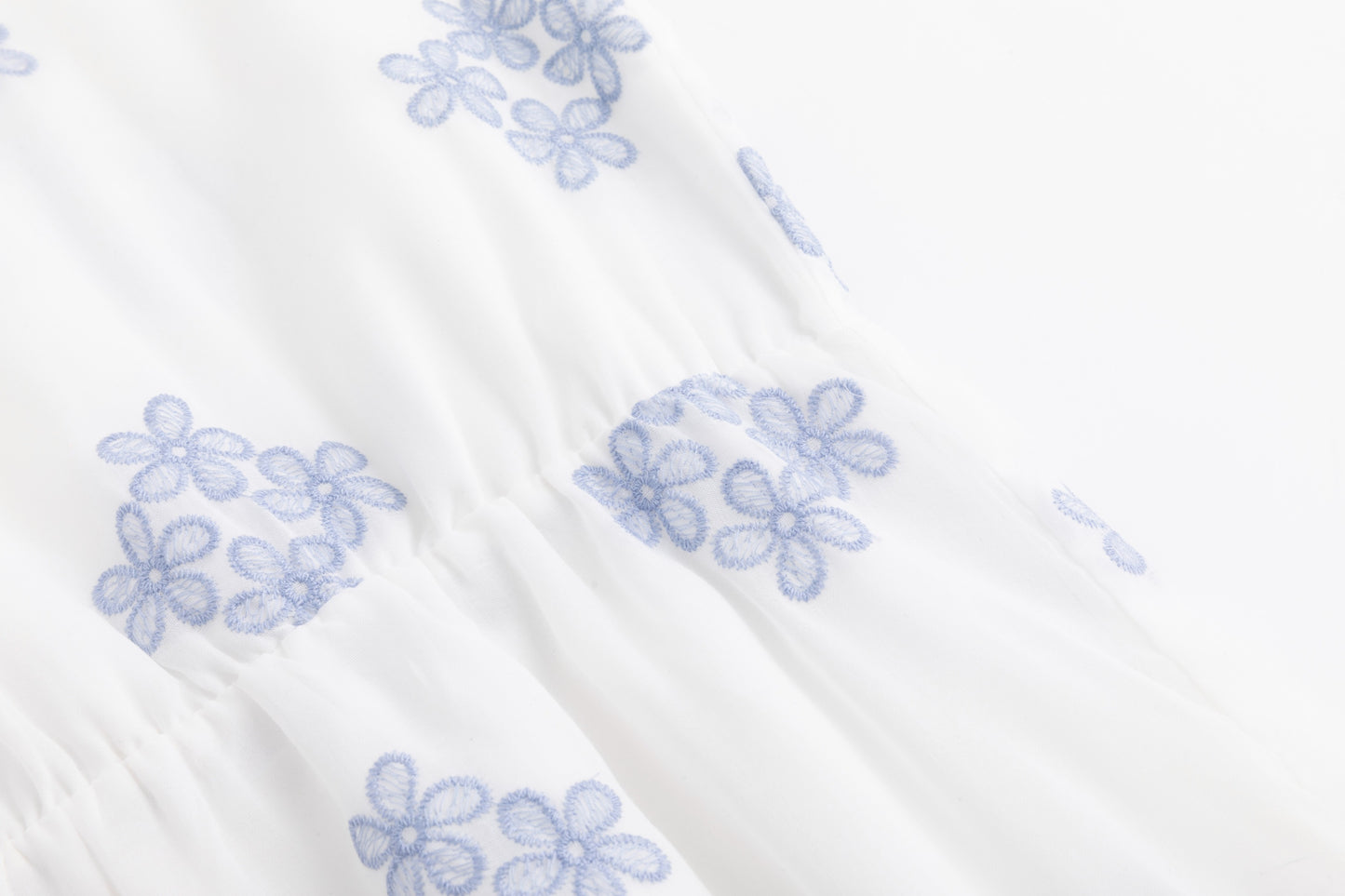 Ivory Dress With Blue Floral Embroidery