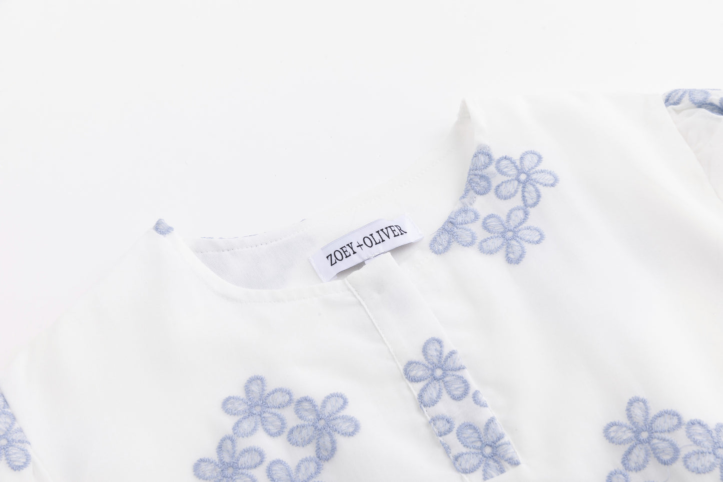 Ivory Dress With Blue Floral Embroidery