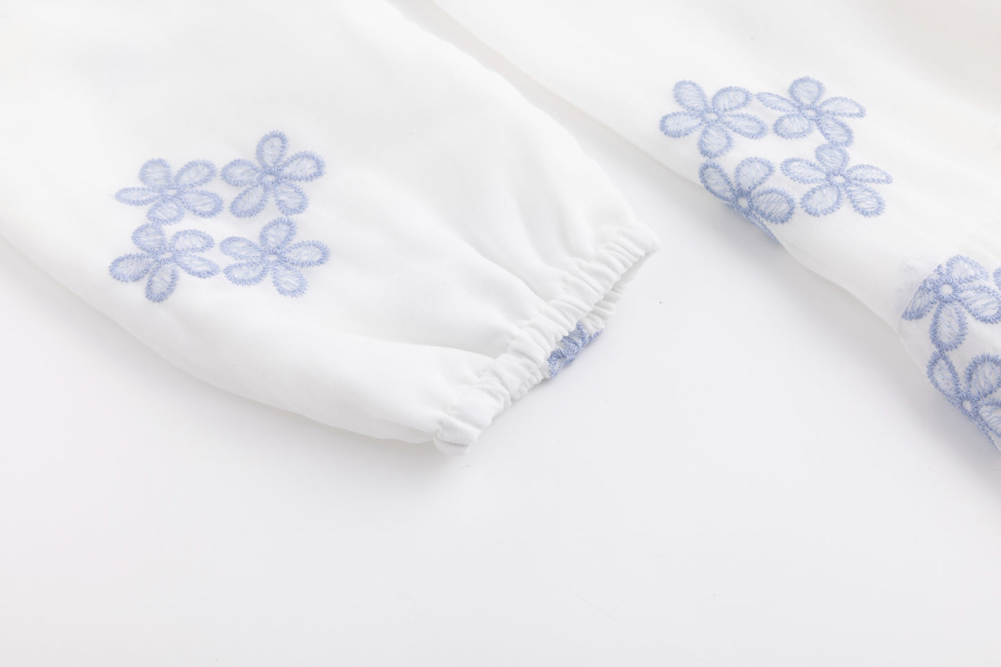 Ivory Dress With Blue Floral Embroidery