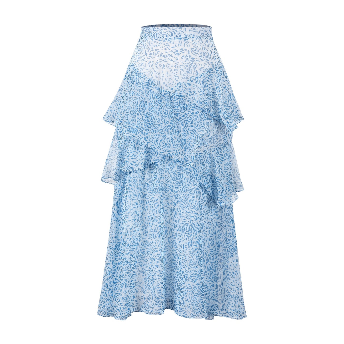 Blue And White Printed Layered Skirt