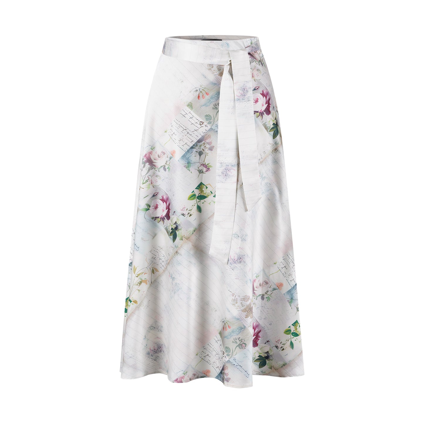 Patchwork Silk Belted Skirt