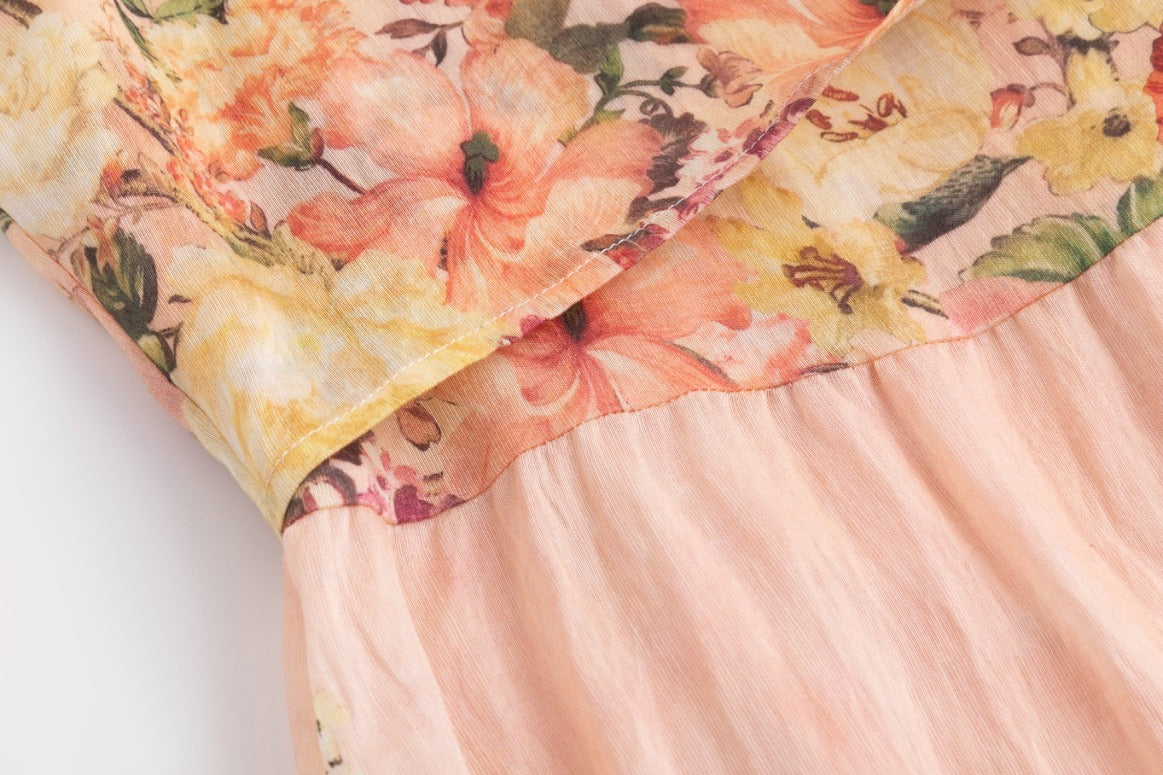 Pink Floral Linen Dress