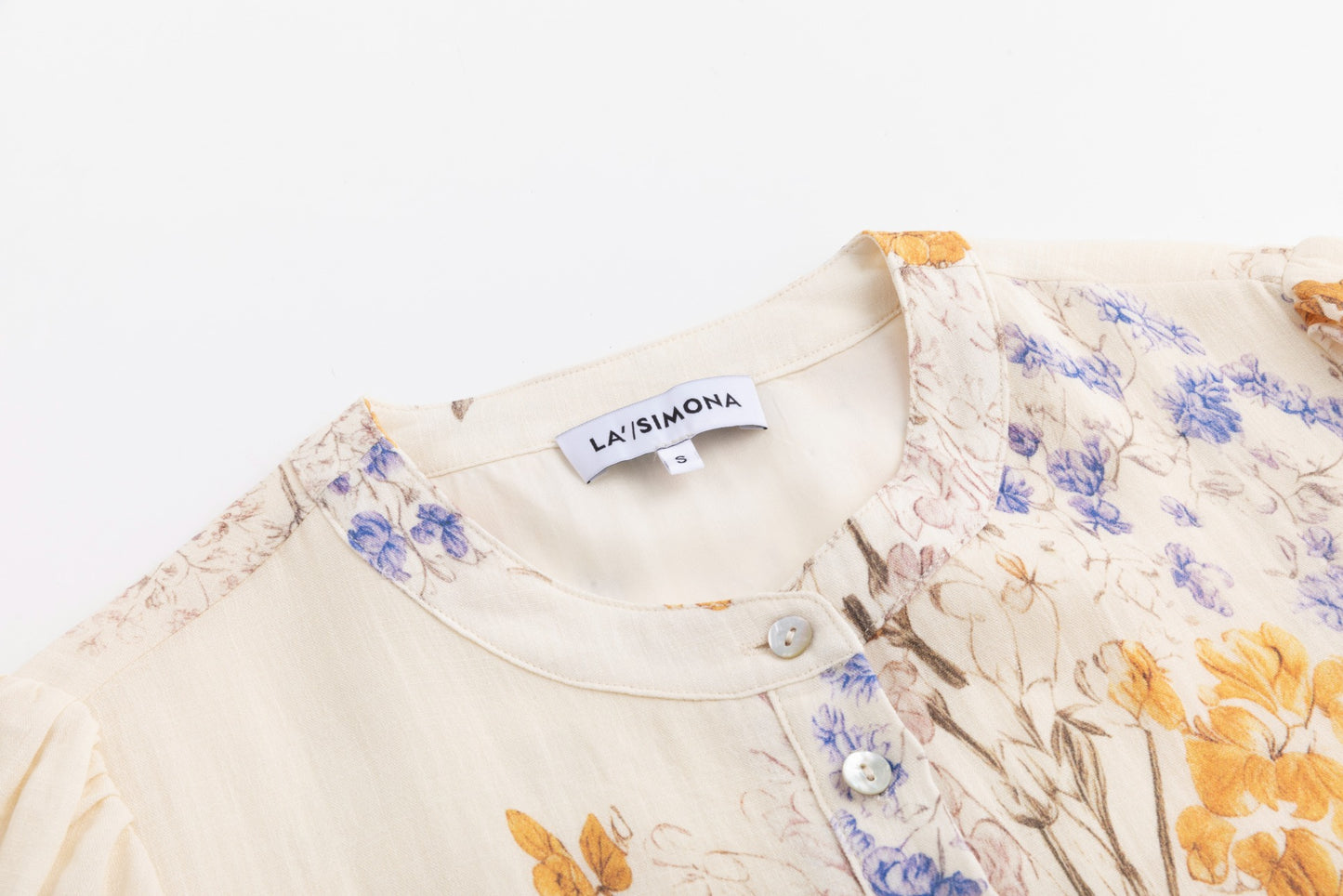 Ivory Base Floral Dress With Lace Trim Sleeves