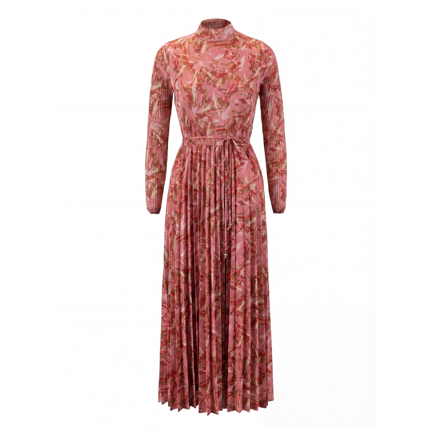 Red And Pink Print Accordion Dress