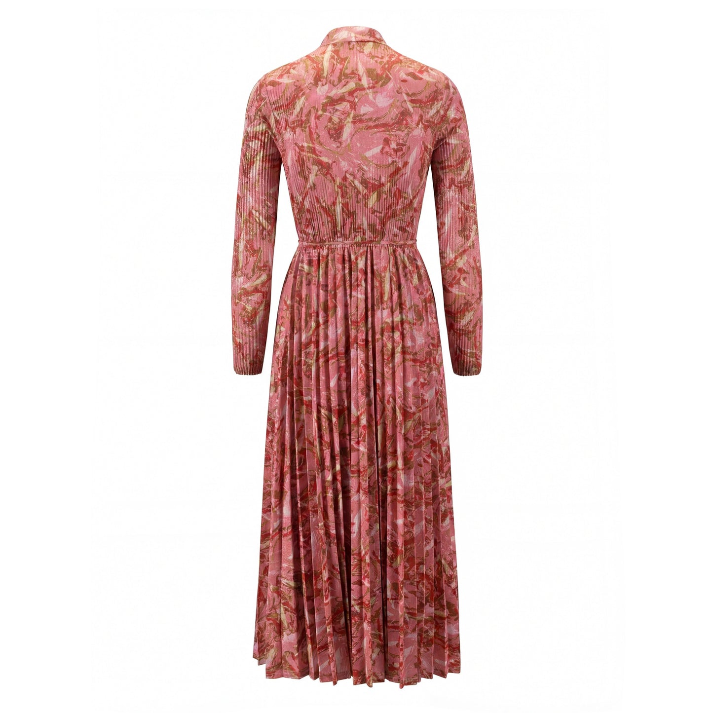Red And Pink Print Accordion Dress
