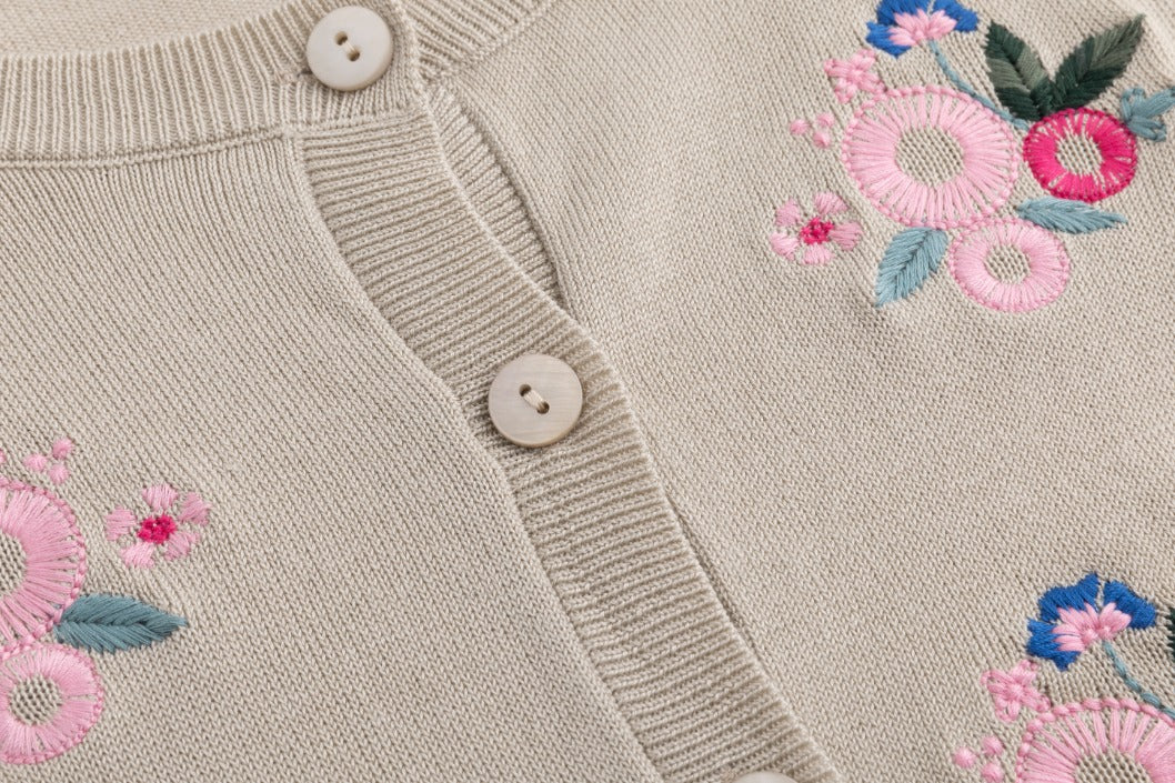 Knit Pink Embroidered Cardigan - Mauve
