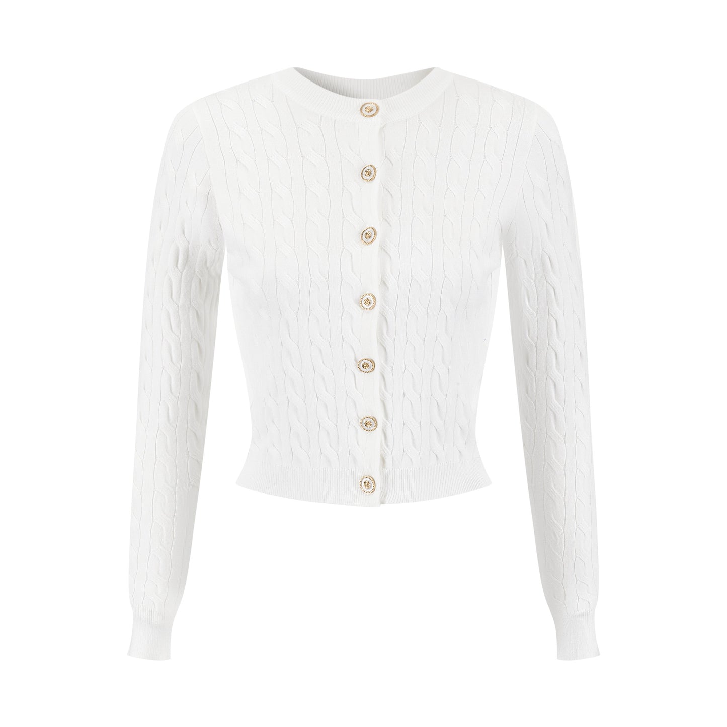 Cable Knit Cardigan With Detailed Buttons - Ivory