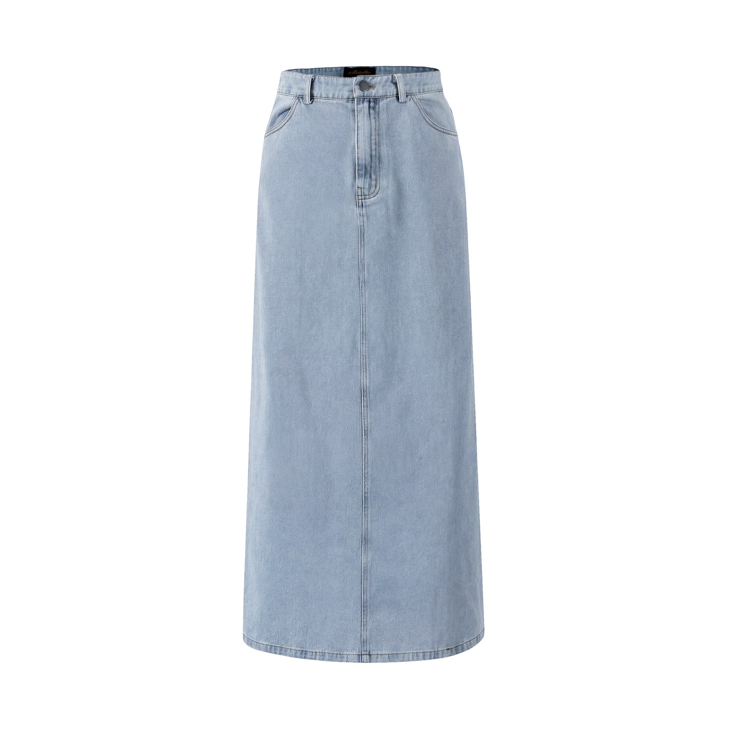 Denim Skirt With 2 Stripes Down The Side - Light Blue