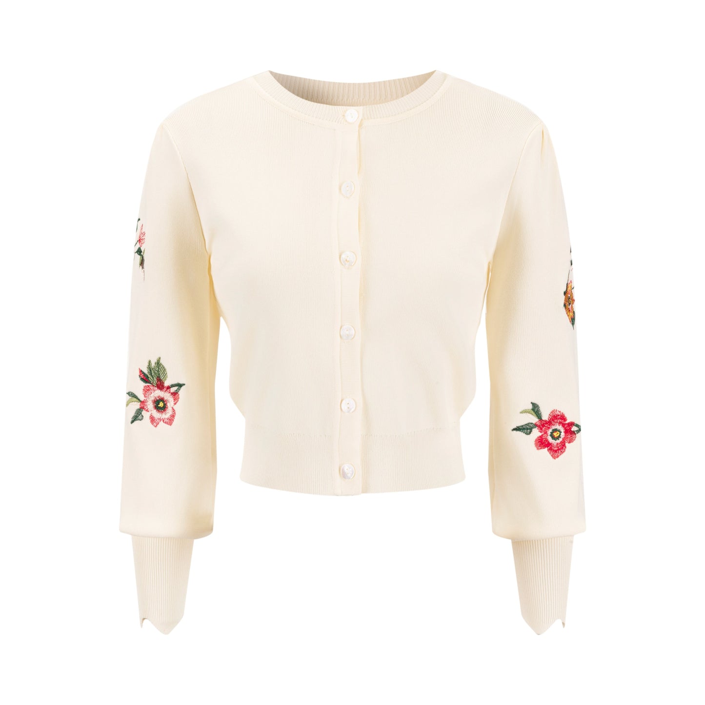 Button-Front Knit Cardigan With Scalloped Detail - Ivory