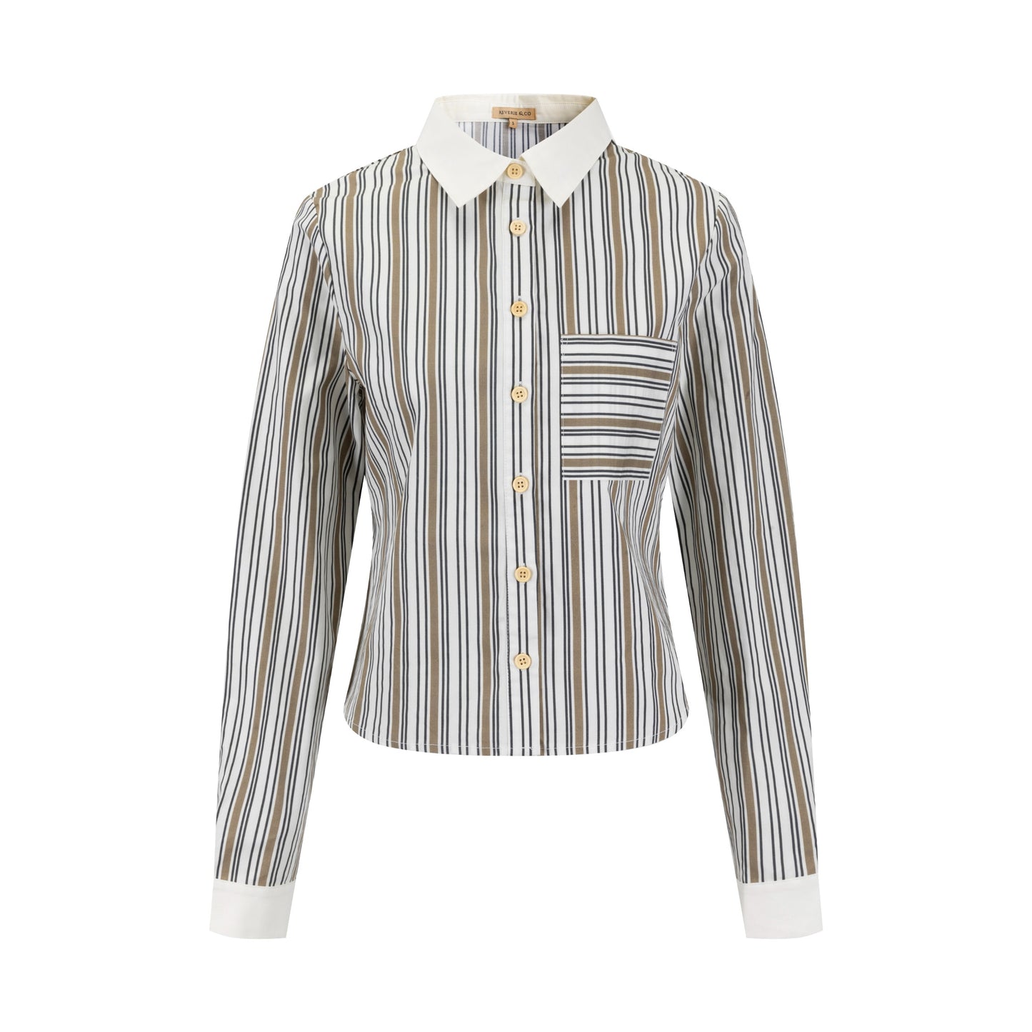 Solid Collar Striped Blouse -Sand