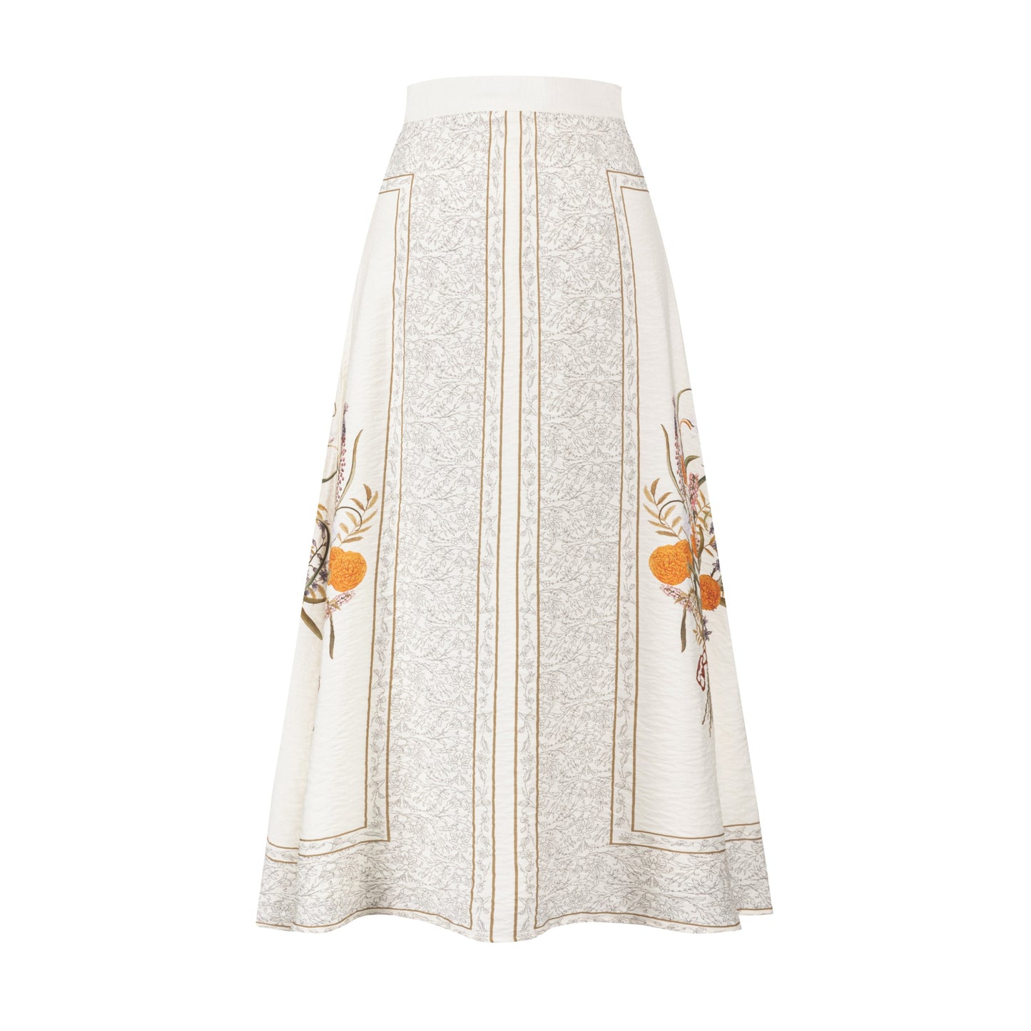 Ivory Skirt With Orange Print