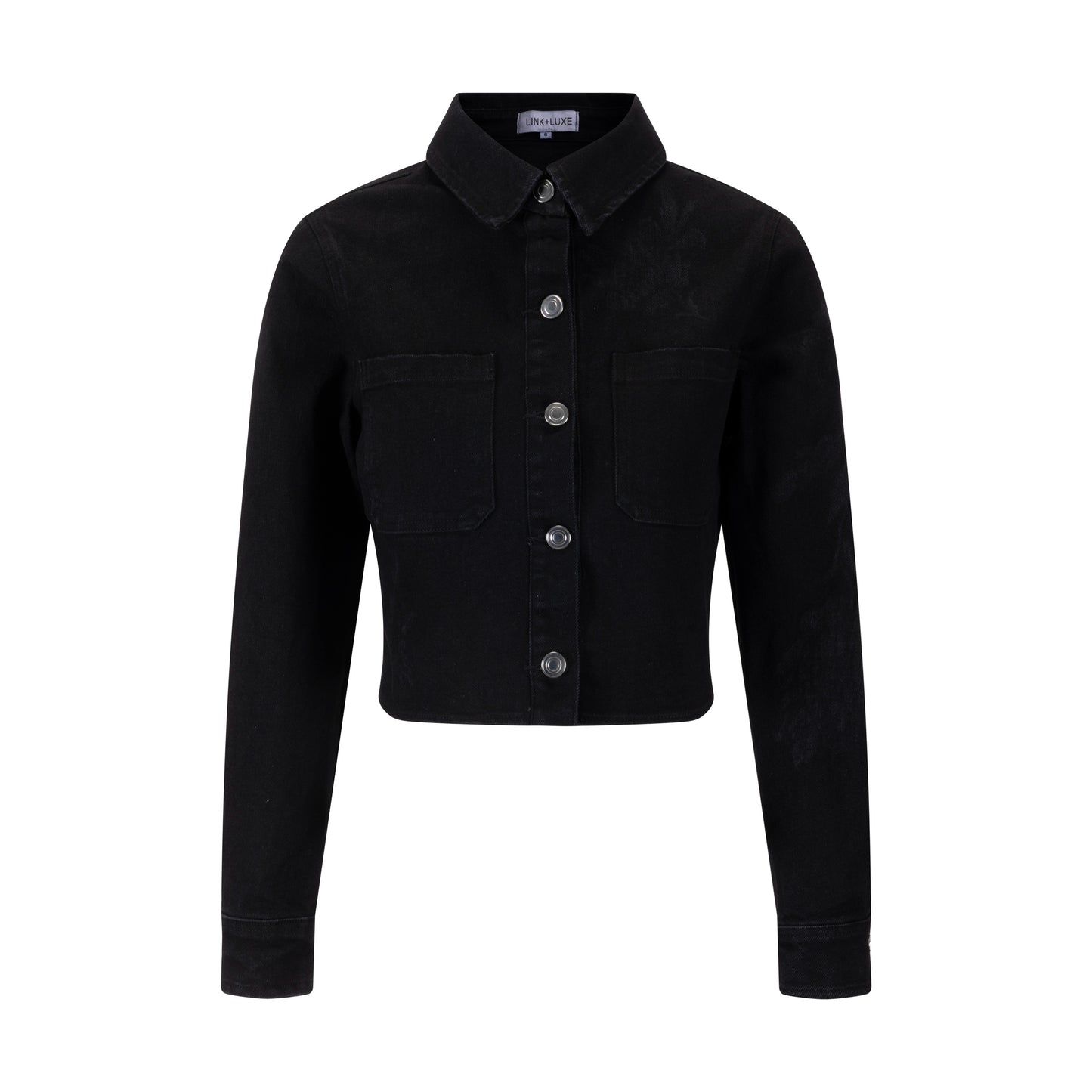 Acid Washed Flower Print Denim Top - Black