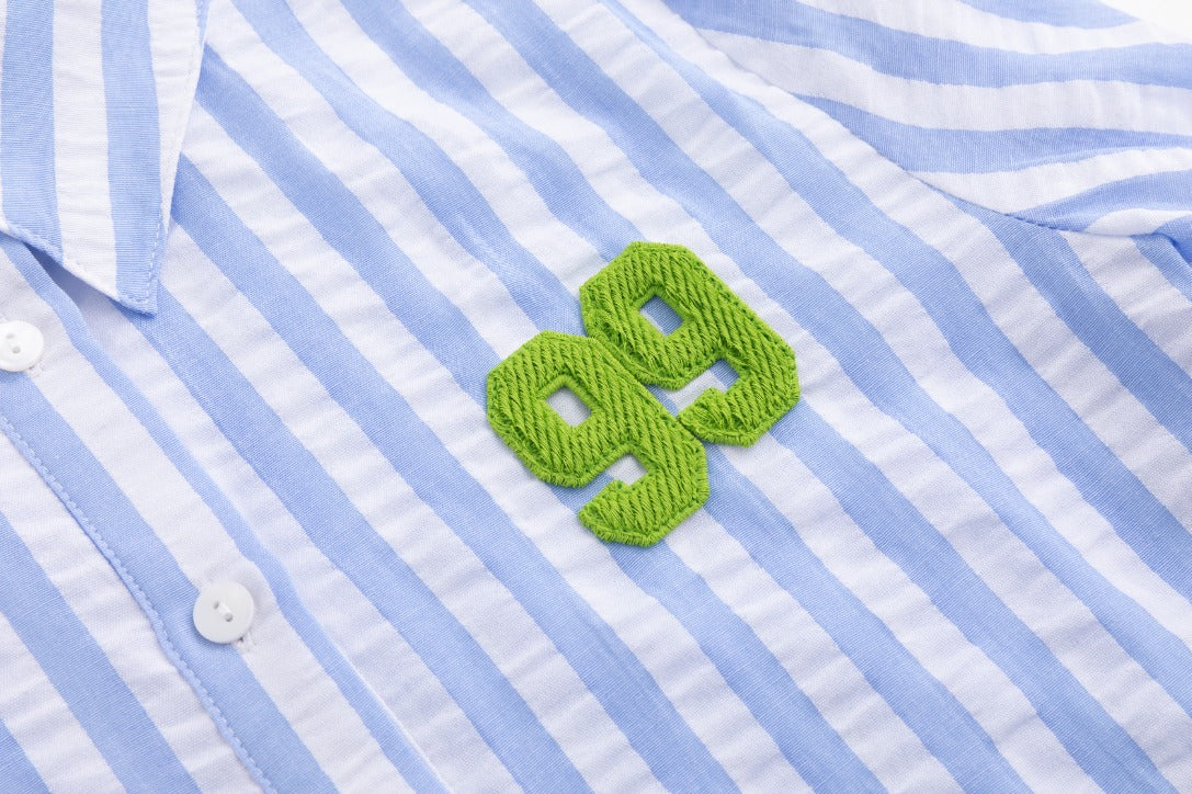 99 Patch Blue And Ivory Striped Shirt