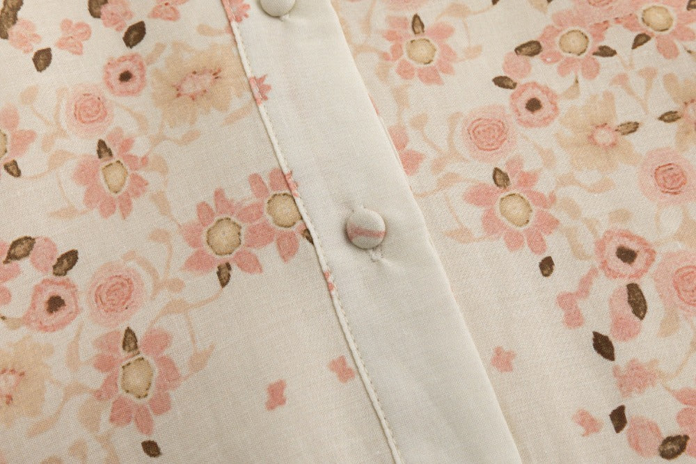 Ivory And Pink Printed Belted Dress
