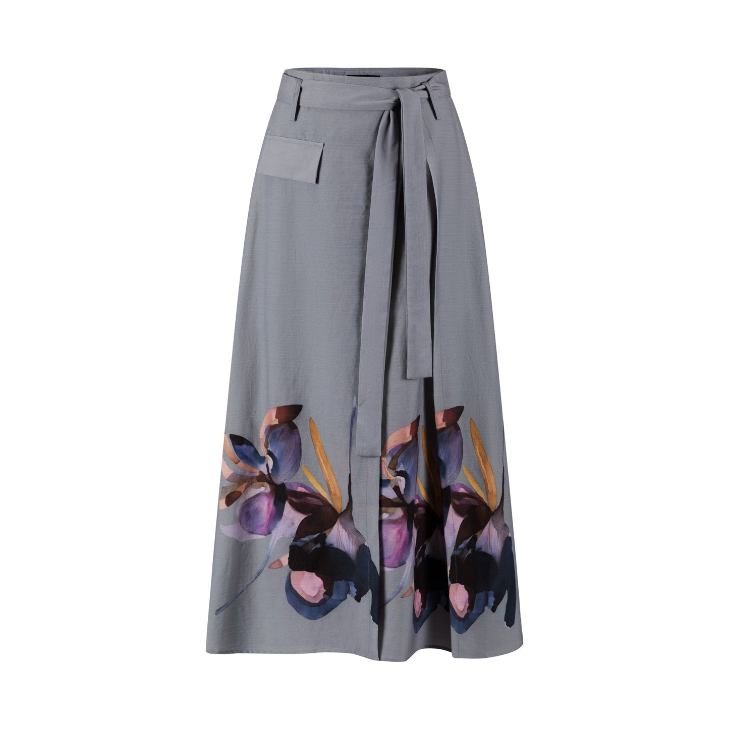 Grey Painted Flower Wrap Skirt