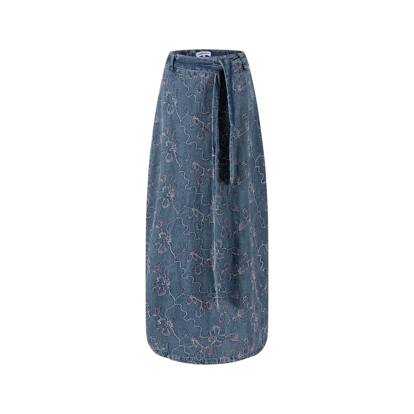 Abstract Embroidery Tie Waist Denim Skirt
