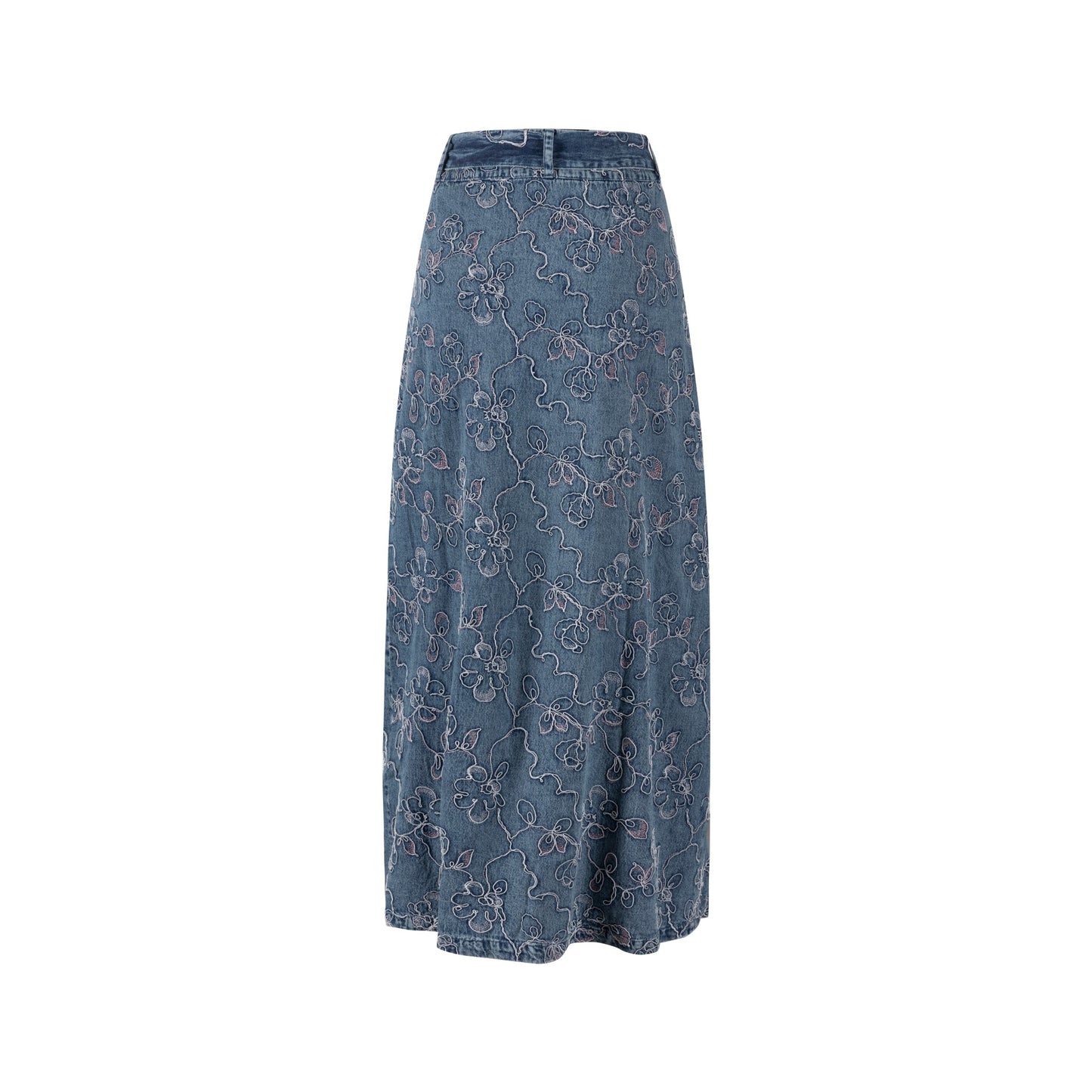 Abstract Embroidery Tie Waist Denim Skirt