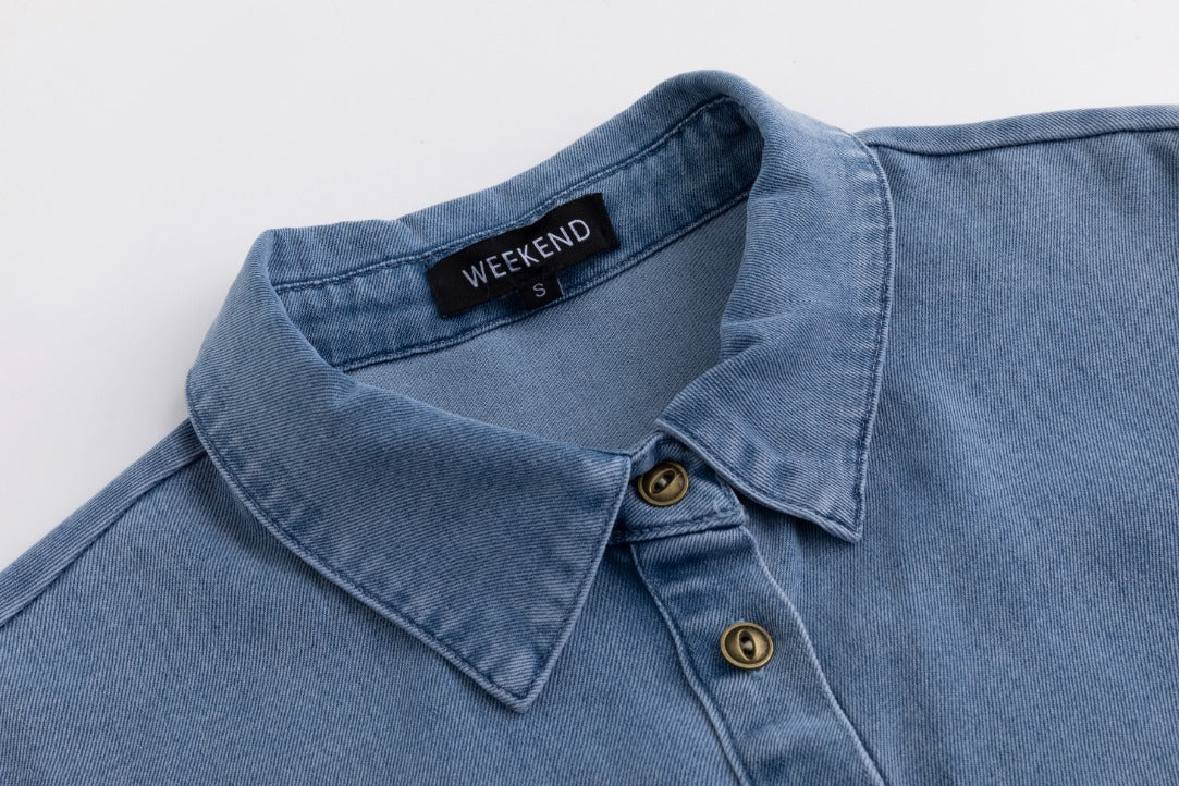 Denim Button Dress - Blue