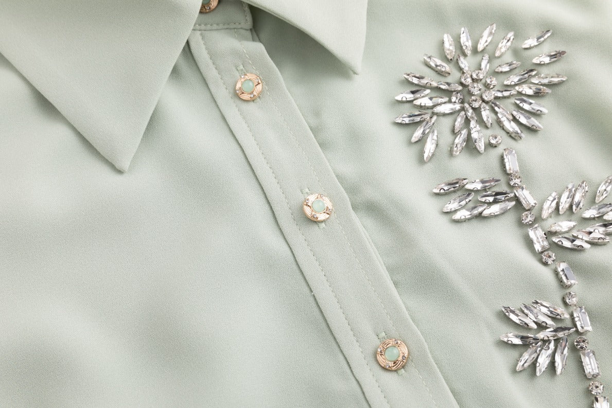 Pleated Shirt Top Diamond Flower Dress