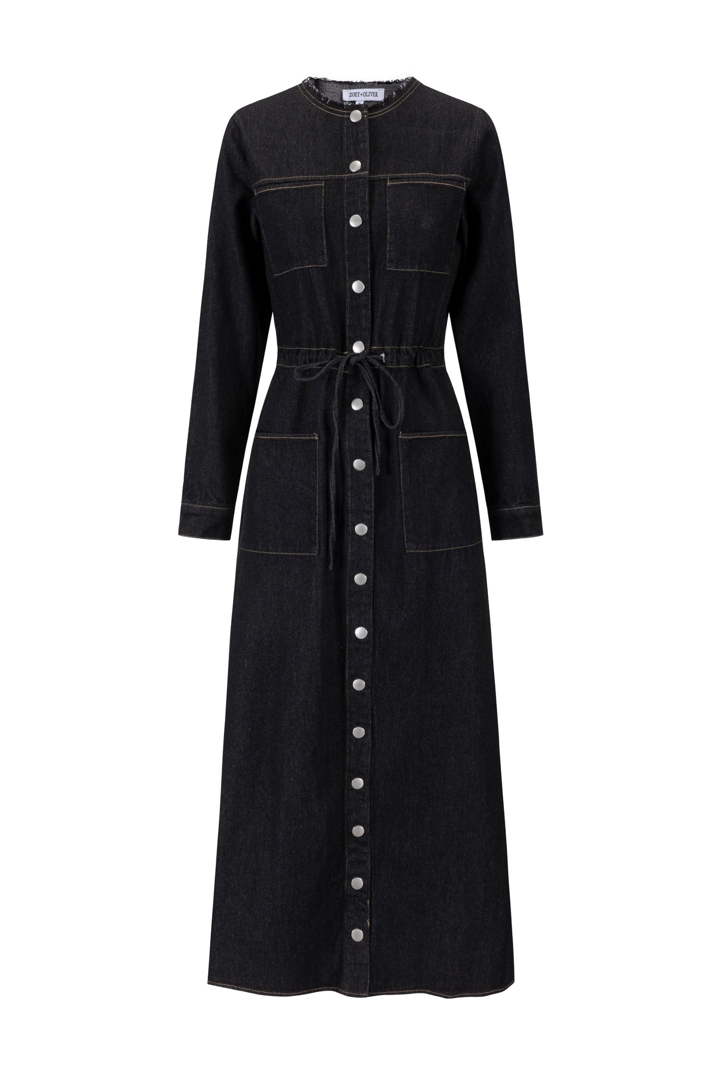 Ragged Edge Multi Pocket Denim Dress - Black