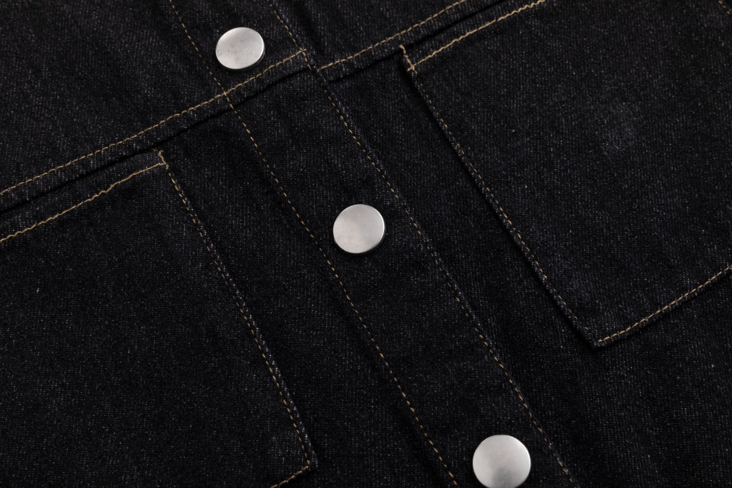 Ragged Edge Multi Pocket Denim Dress - Black