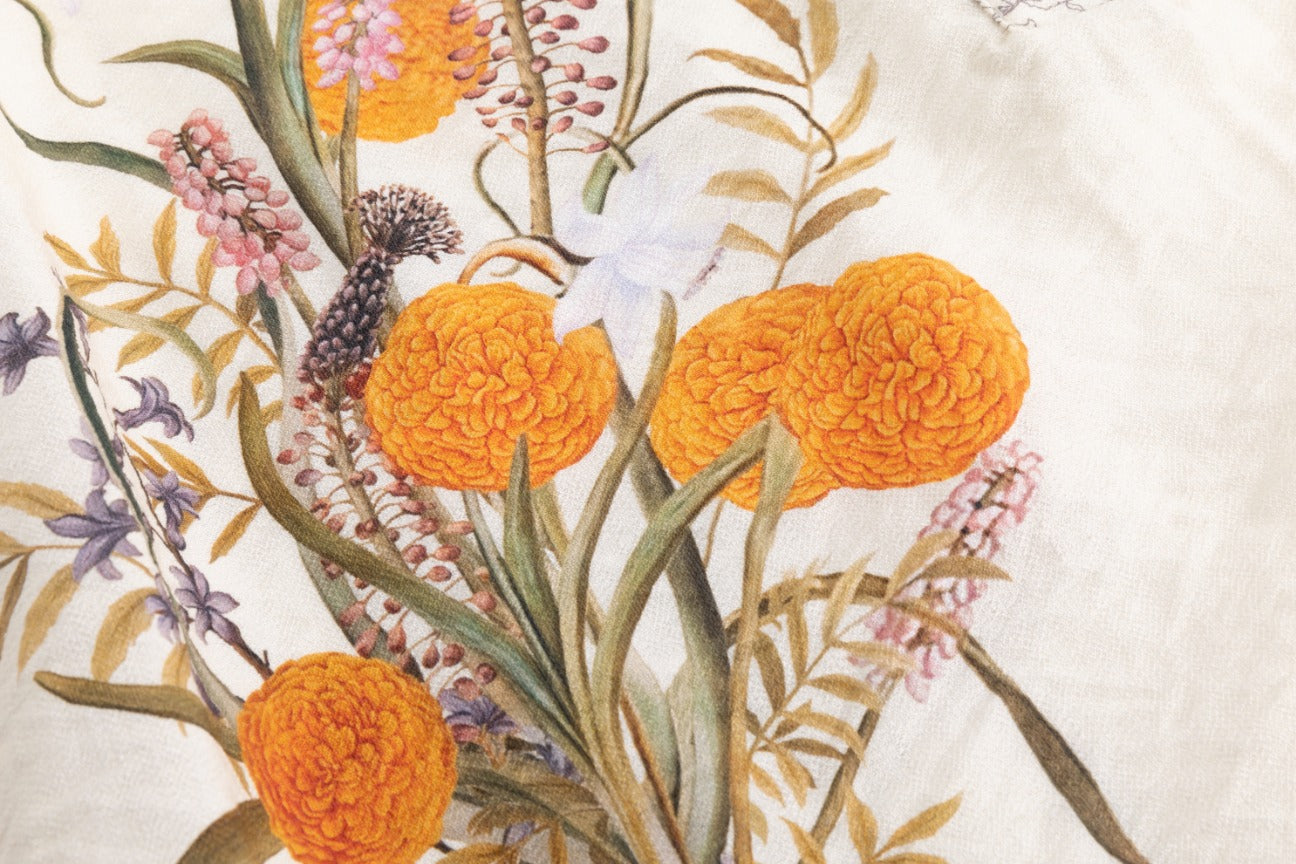 Ivory Blouse With Orange Floral Print