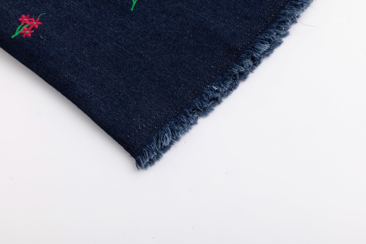 Red Flowers Embroidered Denim Top - Dark Blue