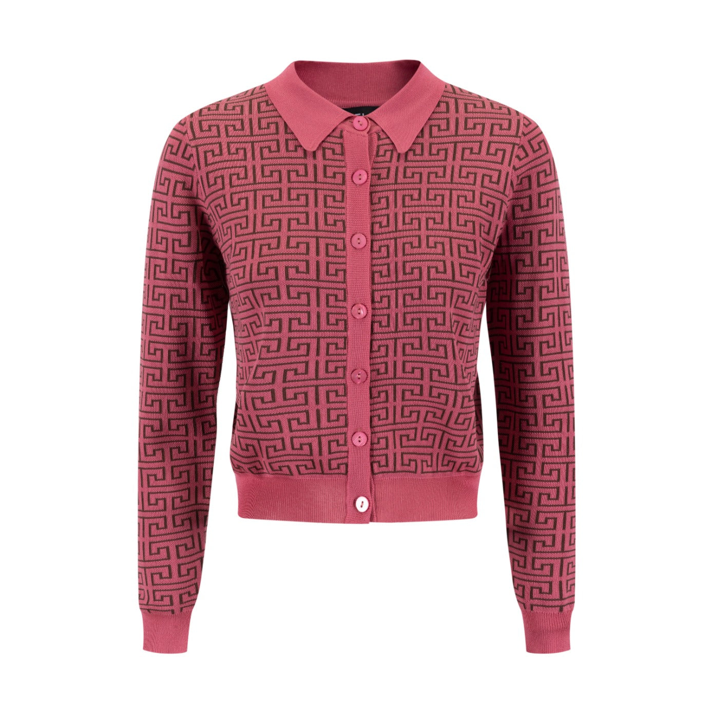Pink Knit Logo Print Sweater With Collar