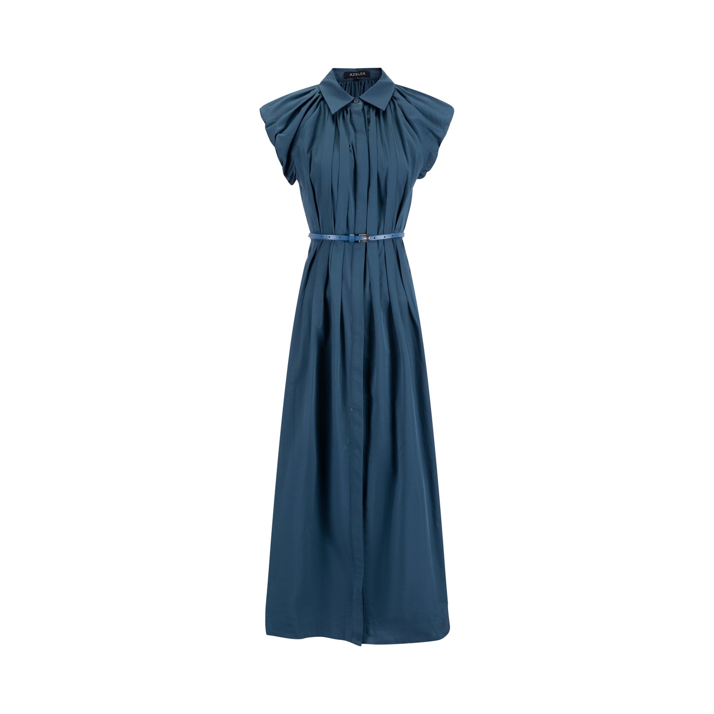 Navy Pleated Jumper With Belt