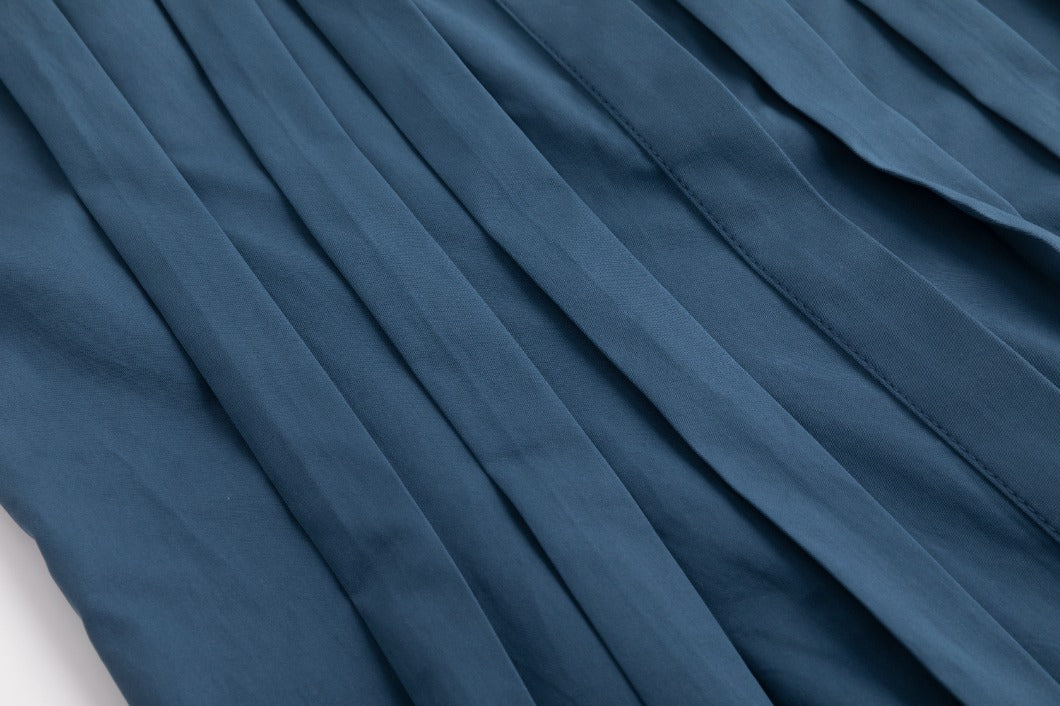 Navy Pleated Jumper With Belt