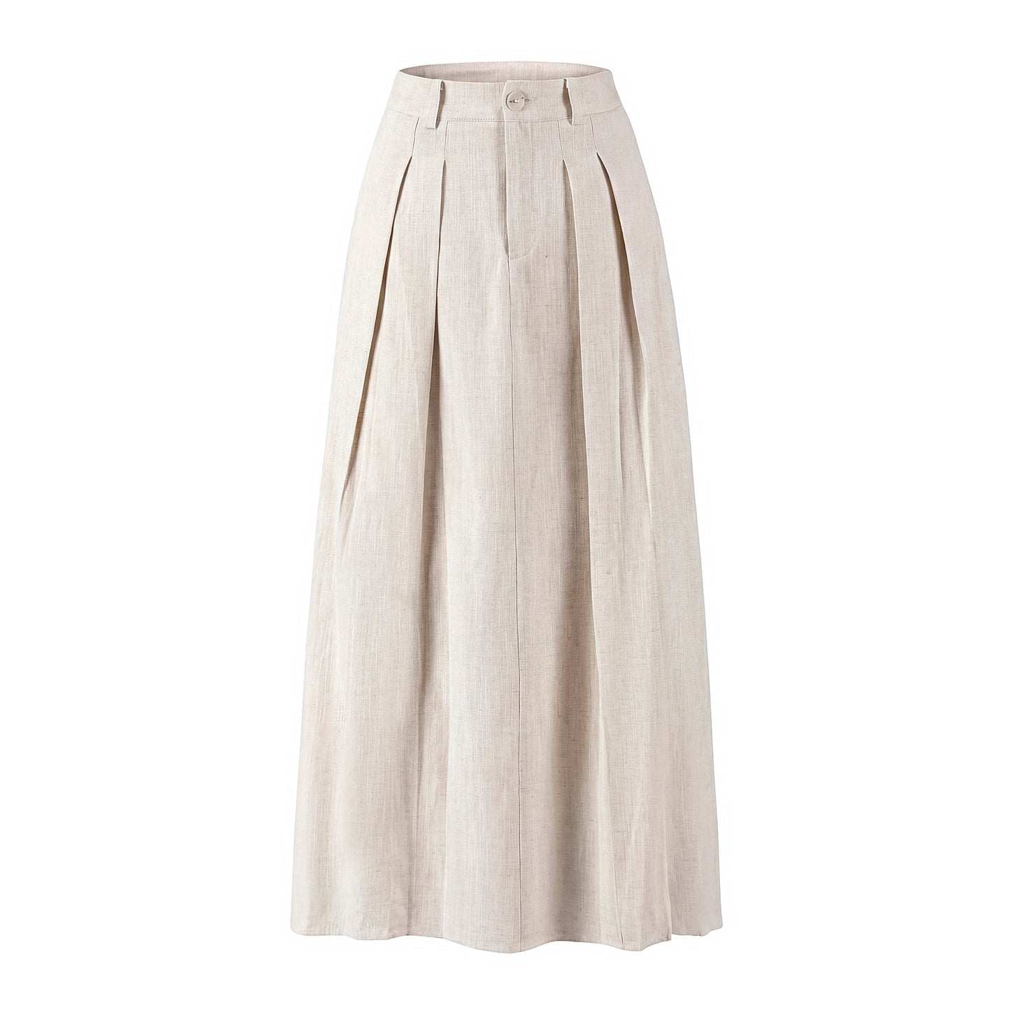 Beige Pleated Linen Skirt