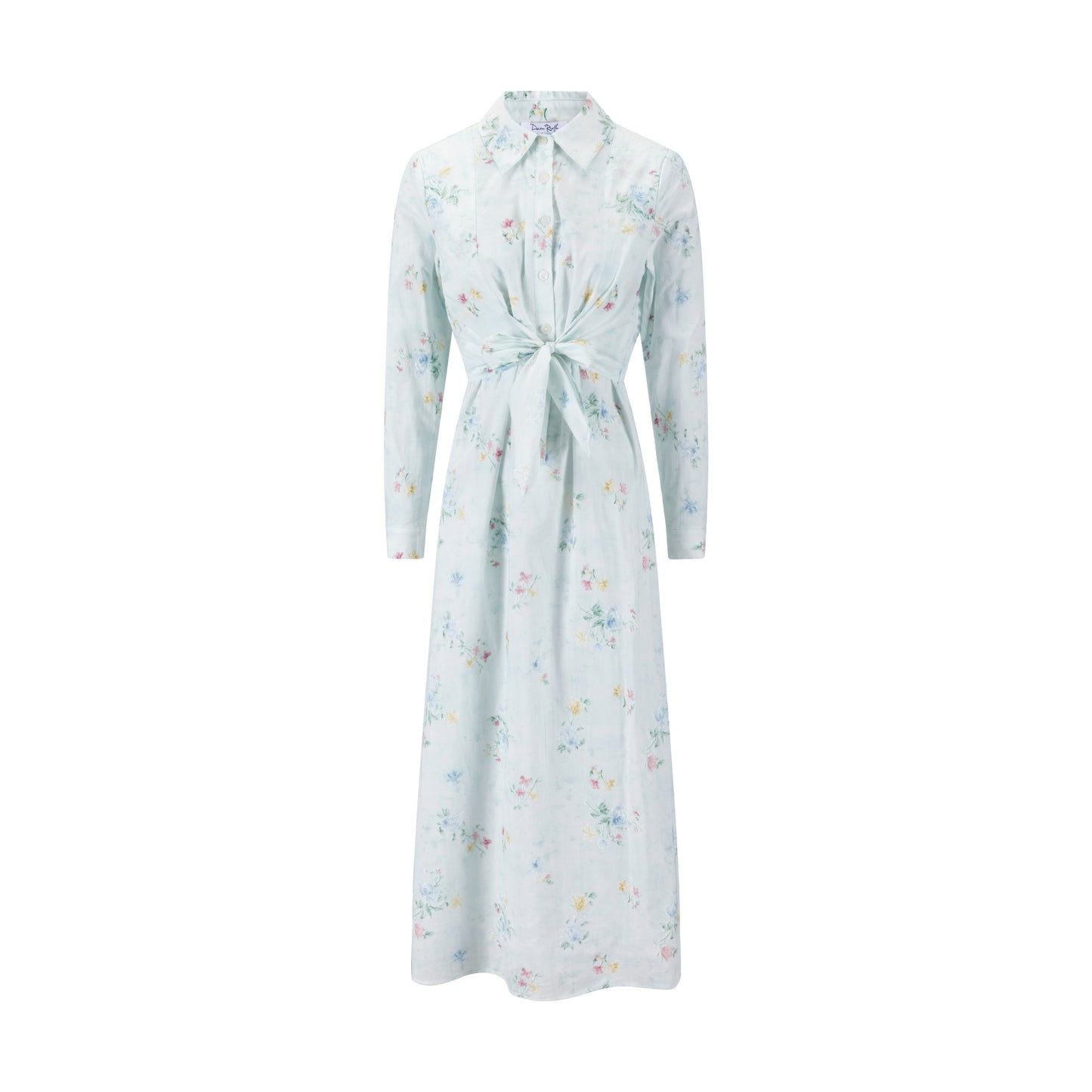 Baby Blue Multicolor Embroidered Waist Tie Dress