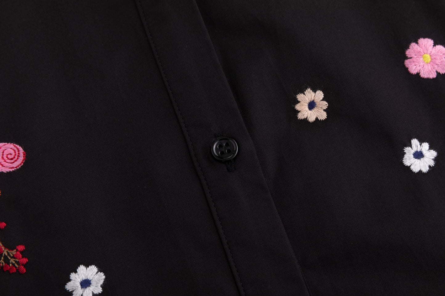 Cotton Jumper With Floral Embroidery - Black