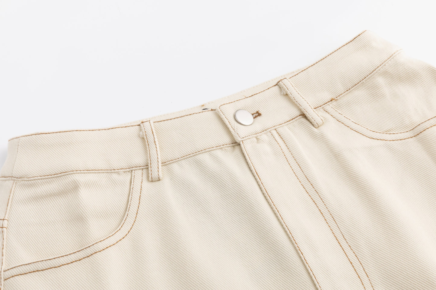 Contrast Stitch Denim Skirt - Ivory