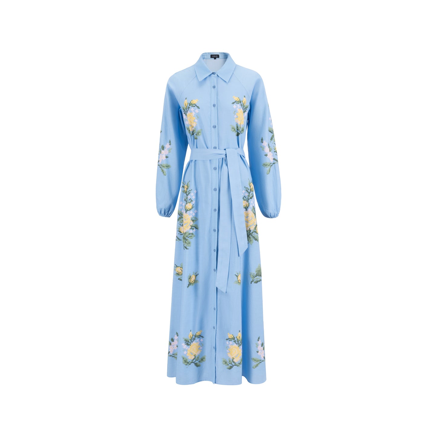 Blue And Yellow Printed Linen Dress