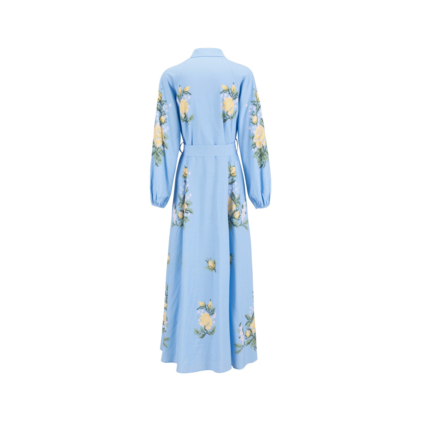 Blue And Yellow Printed Linen Dress