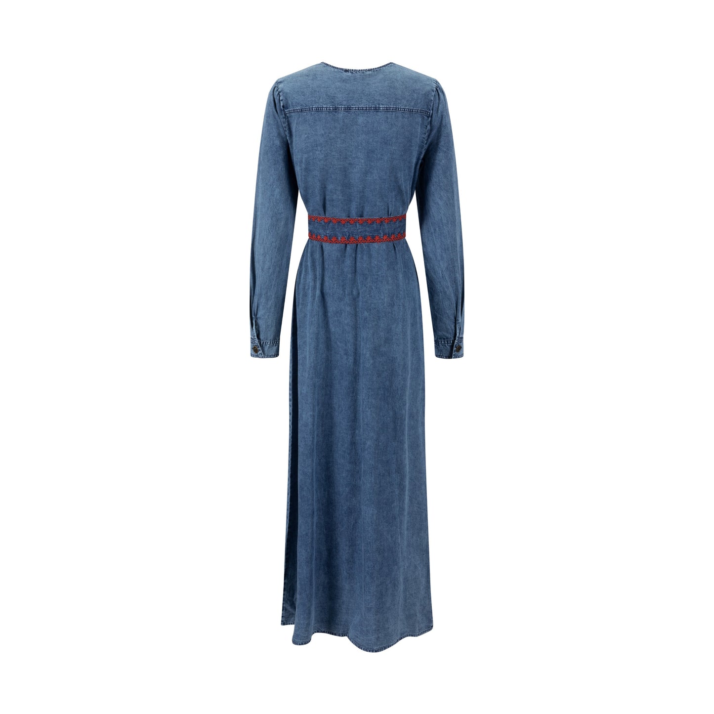 Red Embroidery Trim Denim Dress