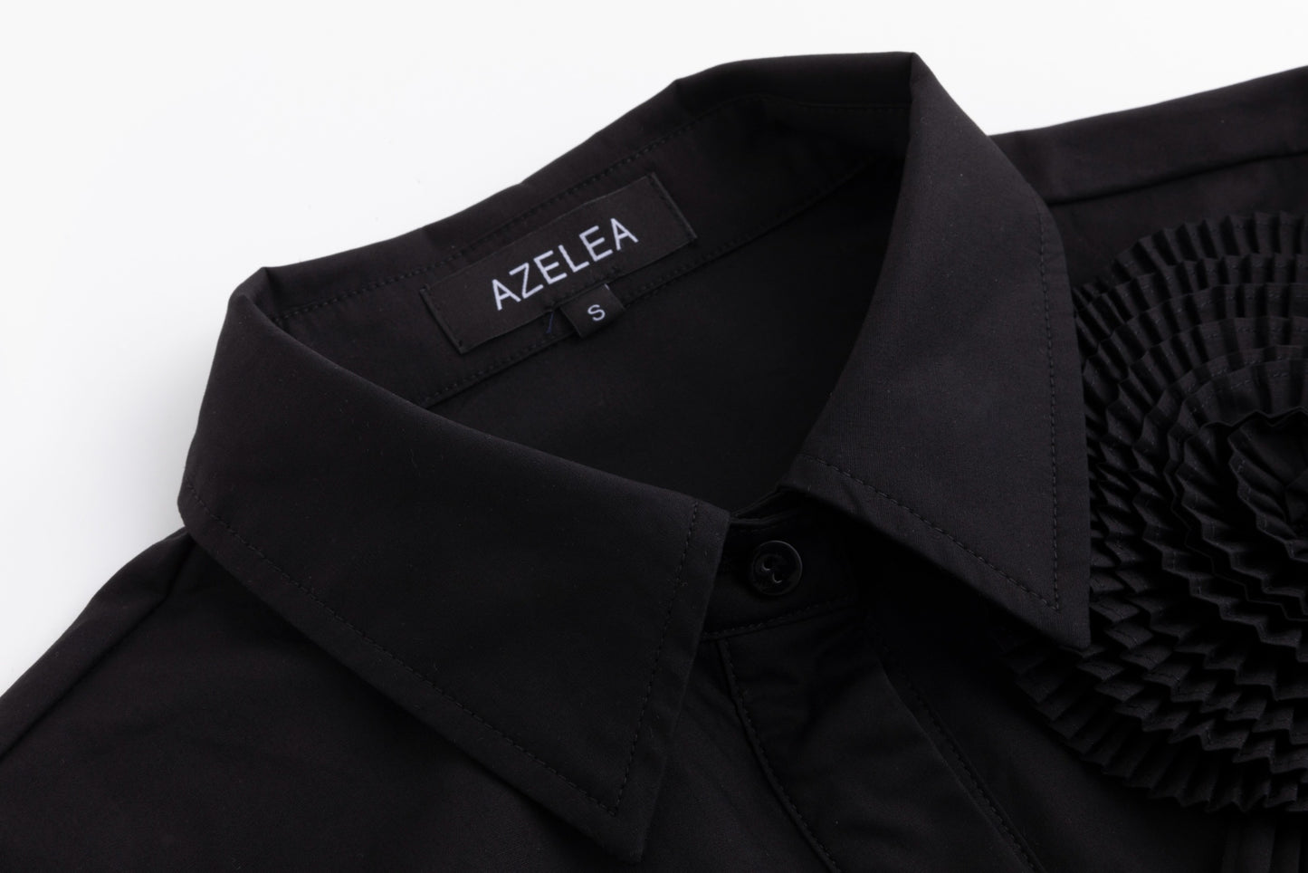 3D Flower Pleated Shirt - Black