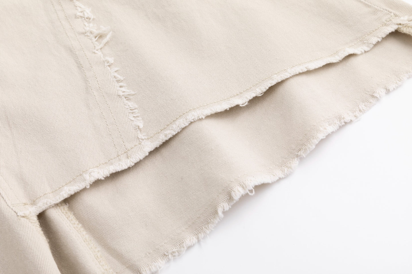 Side Frayed Denim Skirt - Stone