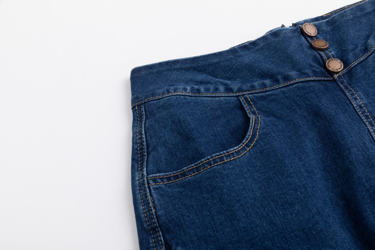 3 Button Denim Skirt- Blue Denim