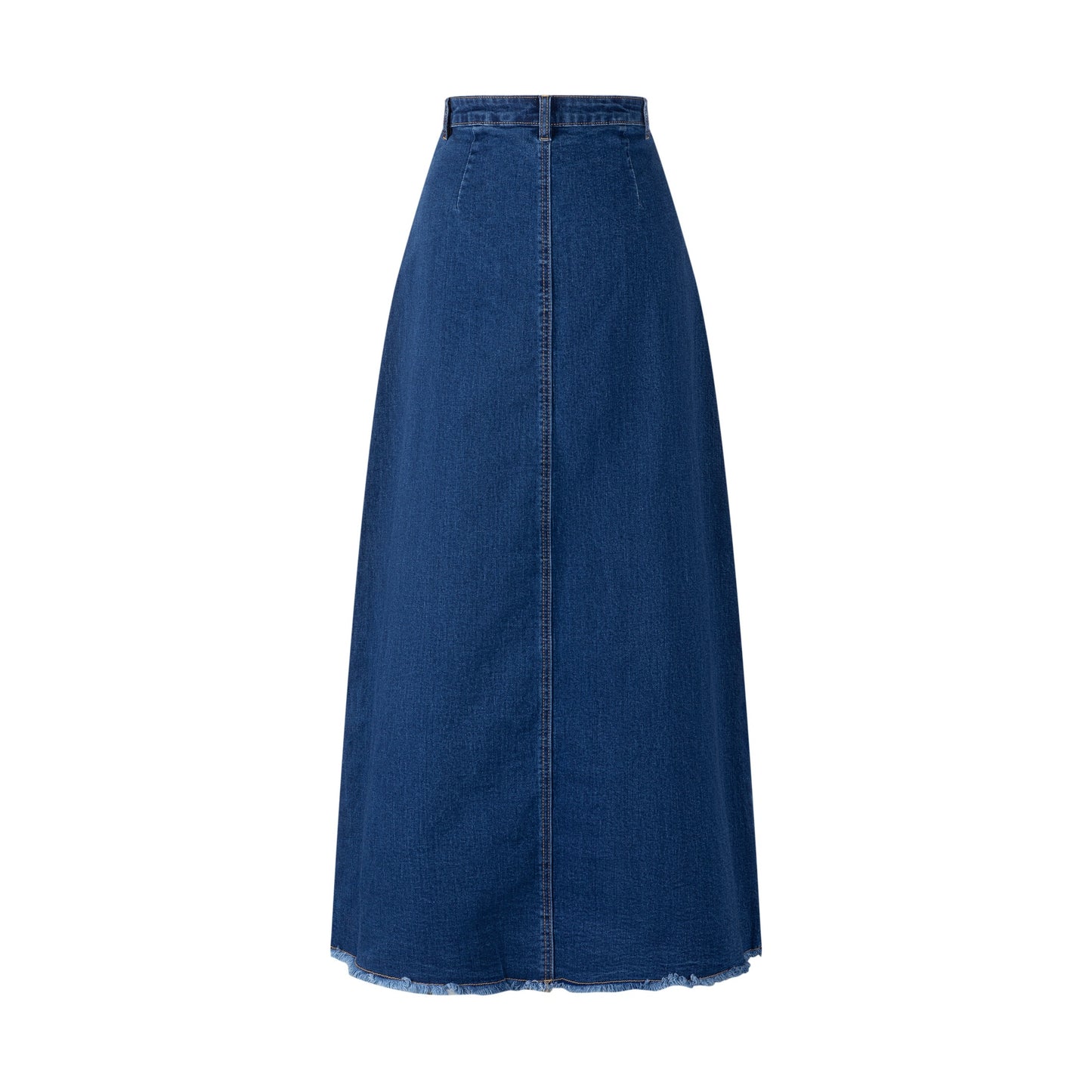 Side Frayed Denim Skirt - Blue Denim