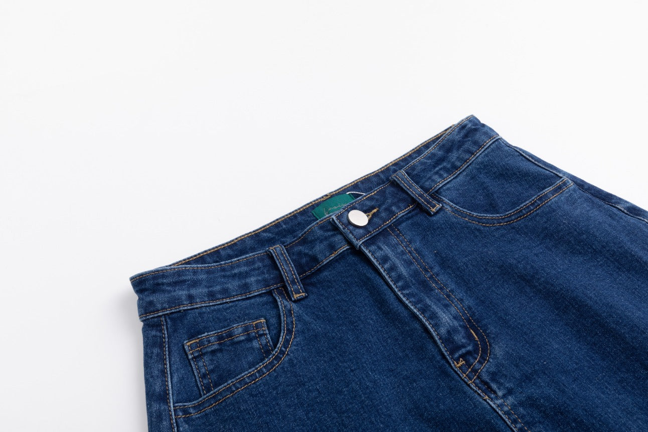 Side Frayed Denim Skirt - Blue Denim