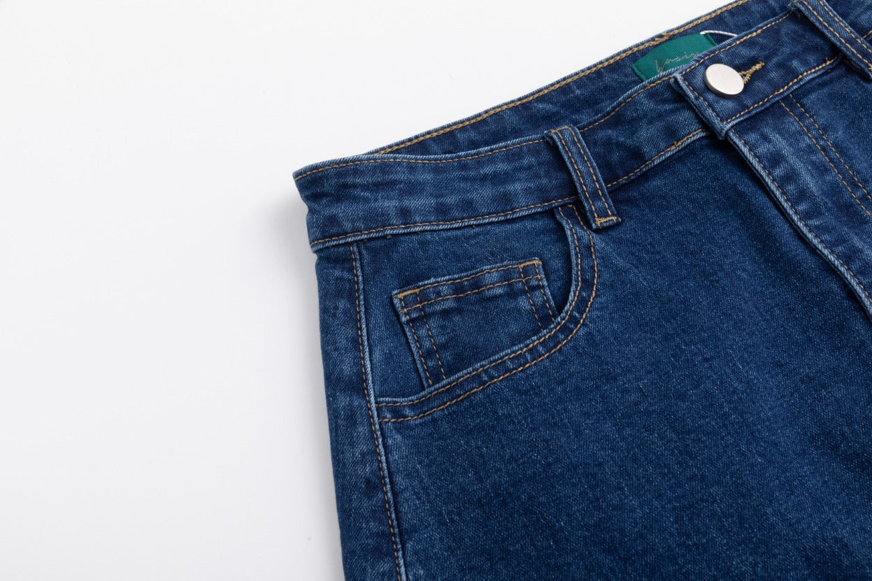 Side Frayed Denim Skirt - Blue Denim