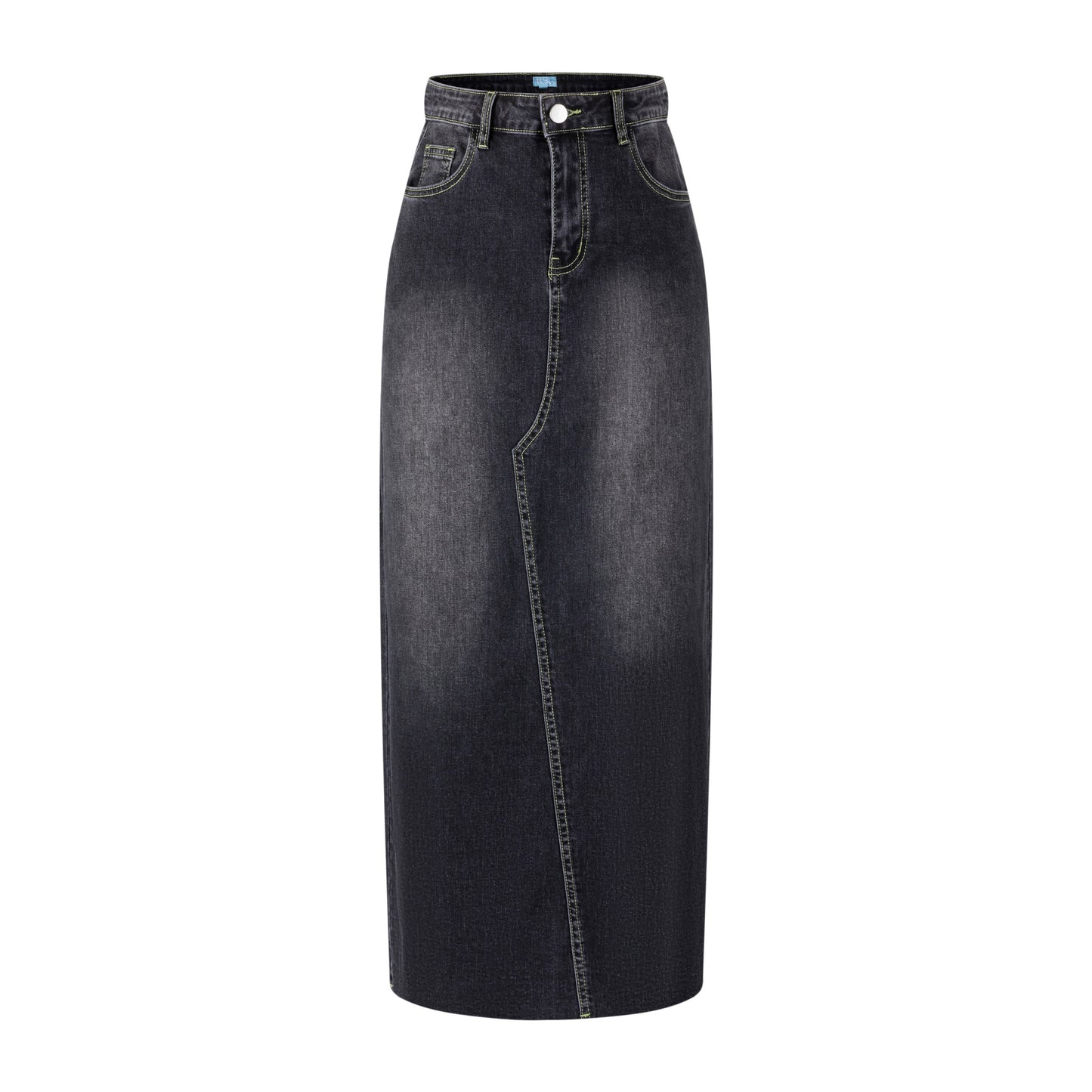 Neon Stitching Denim Skirt - Black