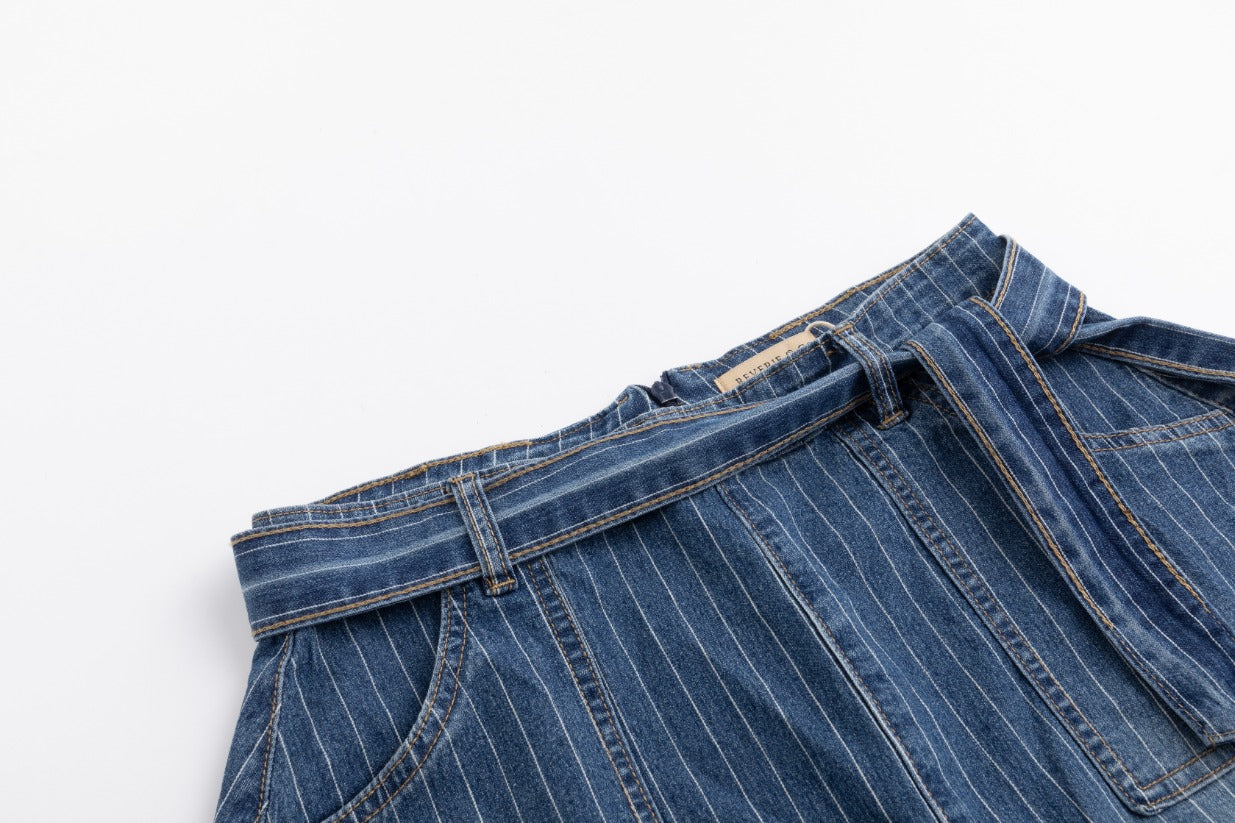 Pinstripe Denim Skirt - Blue Denim