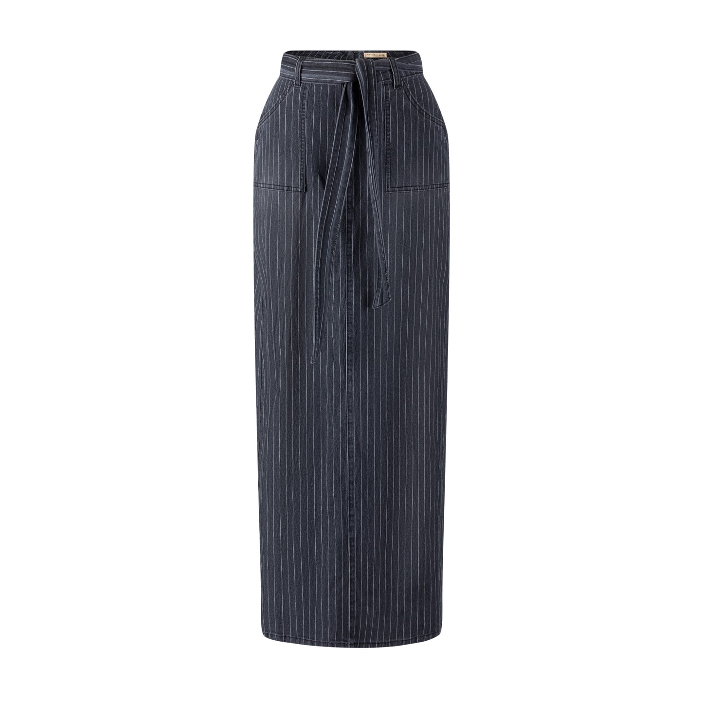 Pinstripe Denim Skirt - Black Denim